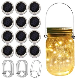 12 Pack Solar Mason Jar Lights for Outside, 30 LED Solar Mason Jar Lids Fairy Lights with 12 Hangers(No Jars) Outdoor Waterproof for DIY Patio Garden Yard Lawn Party Wedding Decoration Warm White