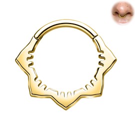 BodyAce 16G Nose Rings Hinged Septum Clicker, Flower Helix Hoops Gold Tragus Earrings, Small Septum Ring 8 mm 10 mm Conch Piercing Cartilage Jewellery [Flower: 8 mm; Gold]