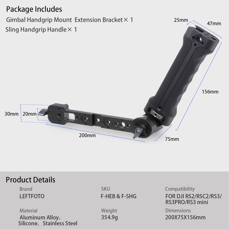 LLEFTFOTO Gimbal Handgrip Mount Extension Bracket for DJI Ronin DJI