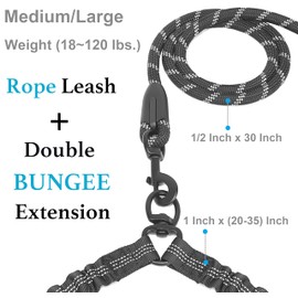 iYoPets iYoPets Double Dog Leash with Two Extra Traffic Handles, 360 Swivel No Tangle Dual Dog Walking Leash, Comfortable Shock Absorbing Reflective Bungee for Two Dogs (18~120 lbs, Black)