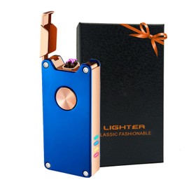 RSBYE Electric Lighter,Dual Arc Plasma Lighter with LED Battery Indicator, Rechargeable Windproof Flameless Electric Lighters with Gift Box(Blue)