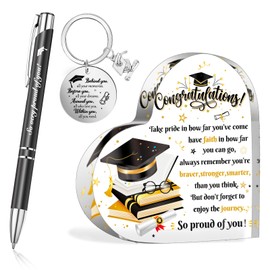 HOWAF Graduation Heart-Shaped Acrylic Plaque, Graduation Keyring, So Proud Of You Ballpoint Pen & Gift Bag, Graduation Gifts for Him Her, Daughter, Son, Granddaughter, Grandson, Black Gold