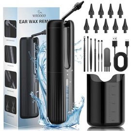 VITCOCO VITCOCO Ear Wax Removal Kit, Electric Water Powered Ear Cleaner for Effective Ear Wax Removal, Ear Irrigation Ear Cleaning Kit with 4 Cleaning Modes,10 Reusable Tips, for Home Use (Black)
