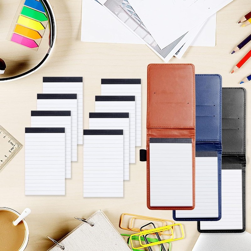 PLMMOUT 10PCS Mini Pocket Notepad Holder Set,Durable Cover,8Pcs 3"x5" Memo