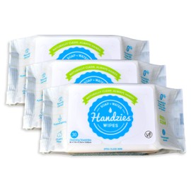 Handzies Handzies Natural Soap and Water Hand WIpes- Free&Clear- 24 Individually Packaged Singles & Three 30ct Soft Packs
