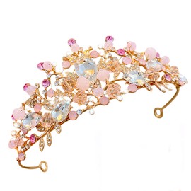 Alovez Crown Pink Girls Crystal Crown Tiara Crown Women's Wedding Crown Crystals Princess Crown for Cosplay Birthday Celebration Holiday Party Gift, Alloy steel, No