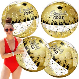 Sonwyoung Graduation Beach Balls Large Inflatable Glitter Beach Ball 12 Inch 2024 Inflatable Beach Ball Congrats Grad Kindergarten Party Favors Gifts Decor Party for Kids Seniors(Yellow and Black)