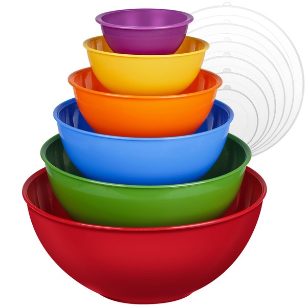 6-Piece Plastic Mixing Bowl Set with Lids for Kitchen, Nesting