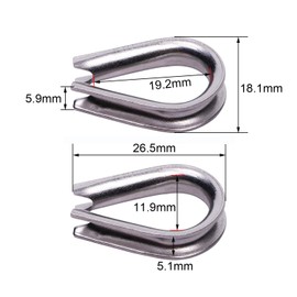 Penta Angel M4 304 Stainless Steel 1/8" - 5/32" Diameter Wire Rope Cable Thimbles Rigging 20PCS(M4)