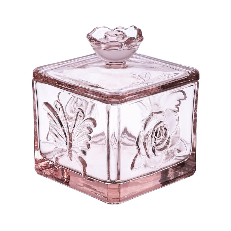 Gaolinci Roses & Butterflies Embossed Glass Candy Jar, Stained Glass