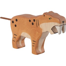 HOLZTIGER 80622 Saber-toothed Tiger Made of Wood, Handmade Wooden Toy Made of Maple, Water-based Colours, Promotes Children's Imagination & Creativity, Made in Europe, 14 cm x 3 cm x 10 cm, from 3