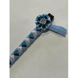 IV Horse Velvet and Satin Browbands with Mini Rosettes sizes small pony to extra full (Baby Blue Turquoise Silver, Pony)