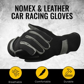 SBL SOUTH BEACH LEATHER New Nomex & Leather Car Racing Gloves, Fire Retardant, Driving, Flying, Pilot, Gloves for Race Car Drivers, Flame Resistant Motorsport Gloves (X-Large)