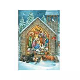 Leanin’ Tree Nativity Stained Glass Christmas Cards (Pack of 10) Religious Holiday Greeting
