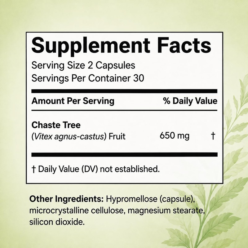 Vitex Supplement 650 mg, Women’s Daily Wellness Support, 60 Vegetarian