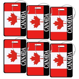 6 PCS Canadian Maple Luggage Tag,Canada Flag Banner Stainless Steel Loop Labels for Suitcase Travel Bag Trunk Backpack