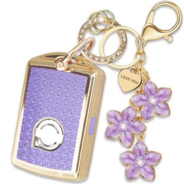 Yekoubo Purple TPU Key Fob Cover with Sakura Flower Keychain Compatible with Volvo Polestar 1 Polestar 2 XC90 XC60 XC40 S90 2017–2025 ,S60 2018–2025 ,V90 2018–2021 ,V60 2019-2024 Smart Key for Women