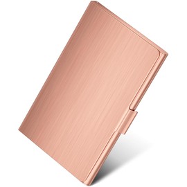 MaxGear Metal Business Card Holder for Men & Women, Professional Stainless Steel Card Case for Business Cards, Slim Purse Name Cards Holders Wallet with Interior Lining, Buckle Style Shut, Rose Gold