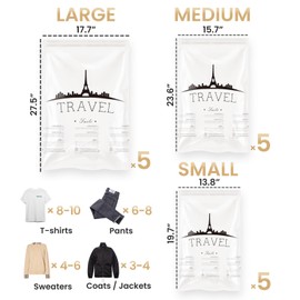 TAILI 15 Travel Compression Bags, Roll Up Space Saver Bags (5 Small+5 Medium+5 Large), Hand Roll Packing Storage Bags for Luggage, Suitcase and Cruises, No Pump or Vacuum Needed, Clear