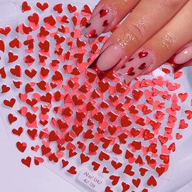 Red Heart Nail Stickers for Nail Art Metallic Valentines Day Nail Decals 3D Self-Adhesive Shiny Heart Stickers for Nails Valentines Nail Art Supplies Charms Valentines Nail Stickers for Women 4PCS