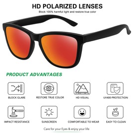 MEETSUN Polarized Sunglasses for Women Men Classic Retro Designer Style UV Protection (Black Frame/Orange Mirrored