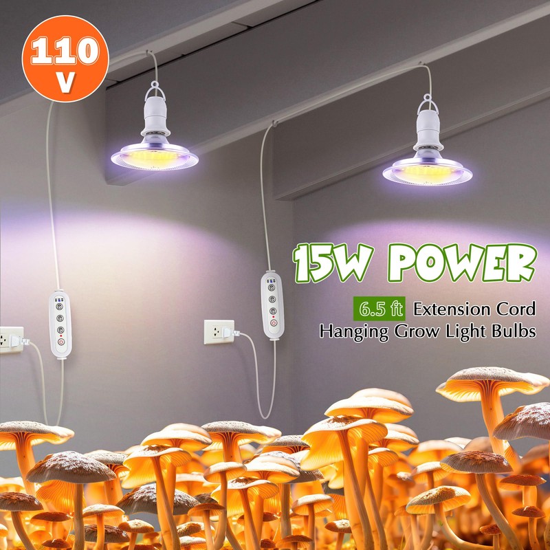 Meonum Mushroom Grow Light with 3/6/9 Hour Timer, 360° LED