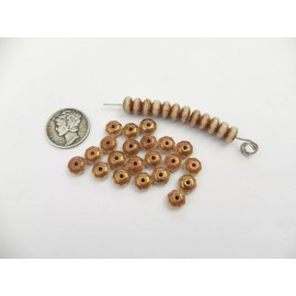 Czech Creme Bronze (7x4mm) Vintage Glass Rondelle Beads