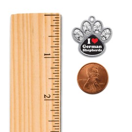 Inspired Silver - I Love German Shephers - Silver Dangle Earrings for Women - Pave Paw Charm Earrings French Hook Drop with Cubic Zirconia - Women's Dangly Earrings Jewelry Gift