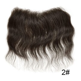 French Lace Mens Frontal Hairpiece for Receding Hairline V-Shape Full Lace Forehead Replacement System for Men Natural Human Hair (4cmX18cm, #2 Darkest Brown)