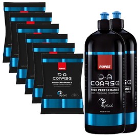 Rupes D-A Series Two 1-Liter Bottles Cut Polishing Compound & Six Count 4" Coarse Cutting Foam Pads - Excellcent Clarity, Low Dusting & Easy Wipe Off