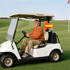 Golf Cart Flag 25x35cm Orange Safety Flag with Reflective Strip and 5.3 Feet Retractable Flagpole, Golf Cart Flags Holder, Bike Flag with Pole and Mount, Golf Cart Decorations