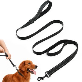 kclkda Heavy Duty Dog Lead for Training, 1.8M / 6FT, Padded Double Handle Lead for More Control, Double-Sided Reflective Nylon Leads for Medium/Small Dogs Daily Walking & Training (Black)