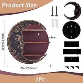 INFUNLY Moon Phrase Crystal Display Stand Wooden Wall-Mounted Moon Shelf for Crystals Wall Hanging Shelves for Bedroom Aesthetic Small Plant Art Holder Moon Phase Floating Shelf for Stones Rocks