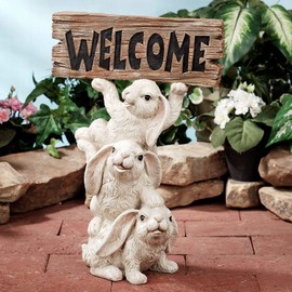 Touch of Class Bunnies Trio Welcome Sculpture White