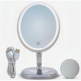 Oval Personal Makeup Mirror with Lights - Magnifying Mirror Light for Table Top - Led Make Up Mirror - 360 Degree Travel Swivel Vanity Mirror - Includes Compact 10x Magnifying Mirror - Pro Beautify