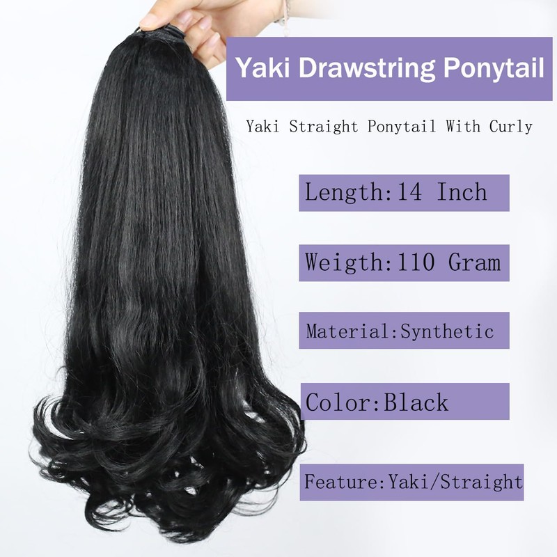 16 Inch Yaki Drawstring Ponytail for Black Women Synthetic Kinky