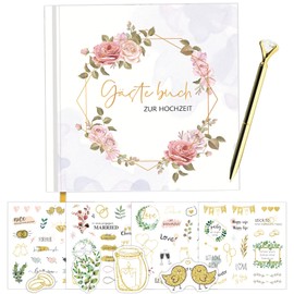 ZABARE Wedding Guest Book, Blank Wedding Book with Sticker Pens, 120 Pages Wedding Guest Book Wedding Album for Photos Memories, Wedding Guestbook Wedding Decoration, 21 x 21 cm