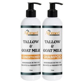 Beef Tallow Conditioner -Unscented Handmade tallow & goat milk conditioner for Damaged hair, all hair types- Moisturizing conditioner- Sulfates, fragrance free- CONDITIONER 12OZ