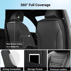 FiveFox Fit Legacy Car Seat Covers Compatible with Subaru Legacy 1995-2024 2025 - Full Coverage Leather, Waterproof & All Weather Seat Cushion Protector, Full Set, Black