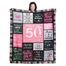 50th Birthday Gifts for her, Patchwork Throw Blanket Birthday Gift Ideas, Unique 50th Birthday Gifts for Women, Happy Birthday Gifts for Mom, Sister, Wife, Friend, Flannel Birthday Blanket 60x50Inch