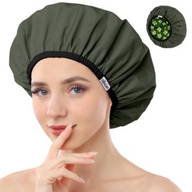 Years Calm Shower Caps For Women Reusable Waterproof，Pattern And Solid Color Dual-Layer Design For Dual-Layer Usable，Protects Hair In Shower, Spa, Cooking, Clean & Travel (Green, One Size)