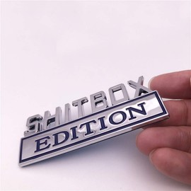1PC Chrome Blue Word SHITBOX Edition 3D Letter Emblem Badge Sticker Decal for GMC Chevy Car Truck