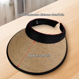 FuninCrea Raffia Women's Sun Hat with Windproof Rope, Wide Brim Summer Straw Hat Beach Hat Women's Open Top UV Protection Visor Cap for Hiking Running, beige, Unit size