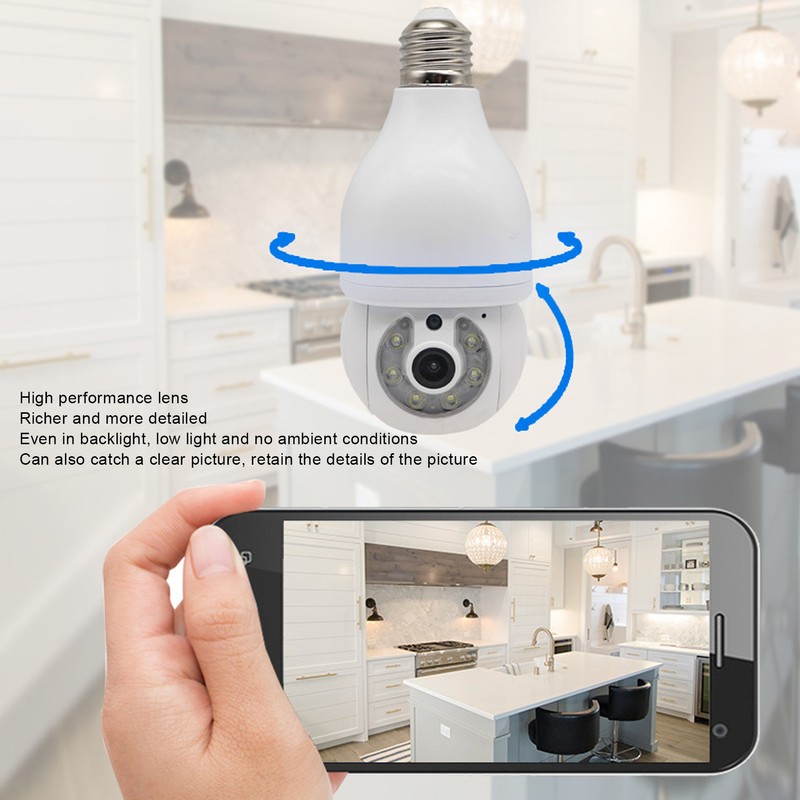 WiFi Security Camera 1080P Night Vision Motion Detection E27 Screw