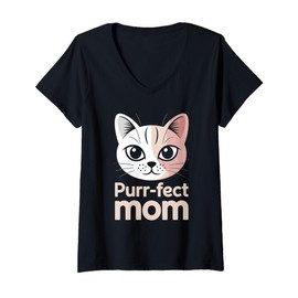 Womens PURR-FECT Mom Fur Mom Cute Cat Lover Animal Gift V-Neck T-Shirt