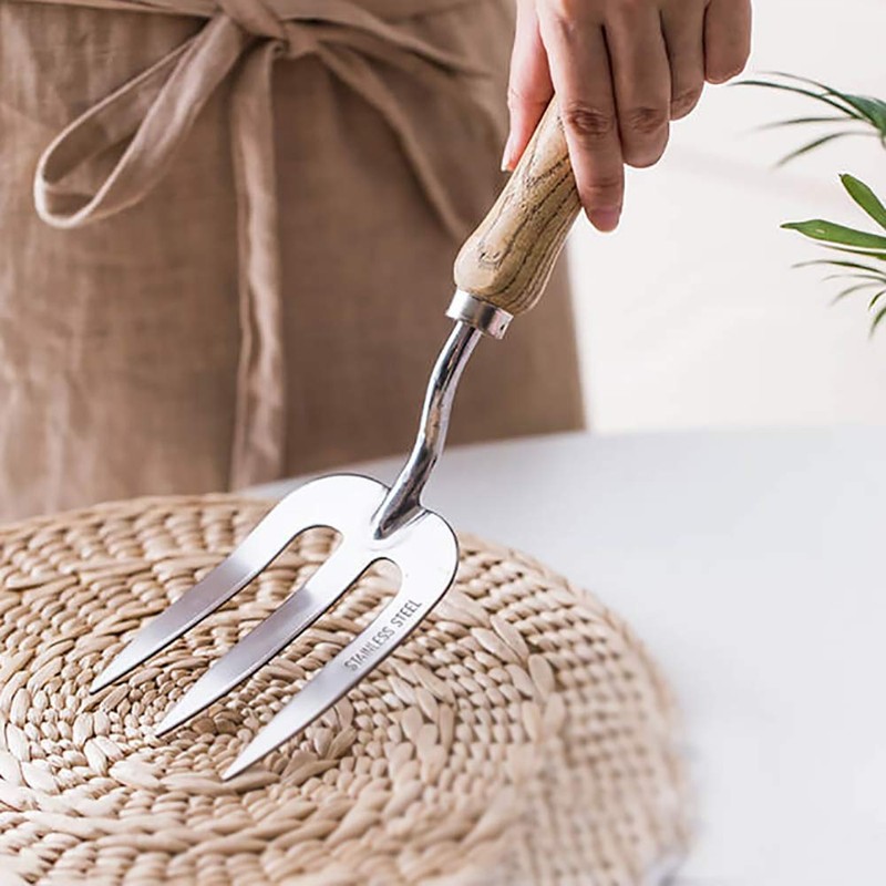 Stainless Steel Digging Fork,Hand Fork with Wood Handle,Cultivator Gardening Tools,Polishing