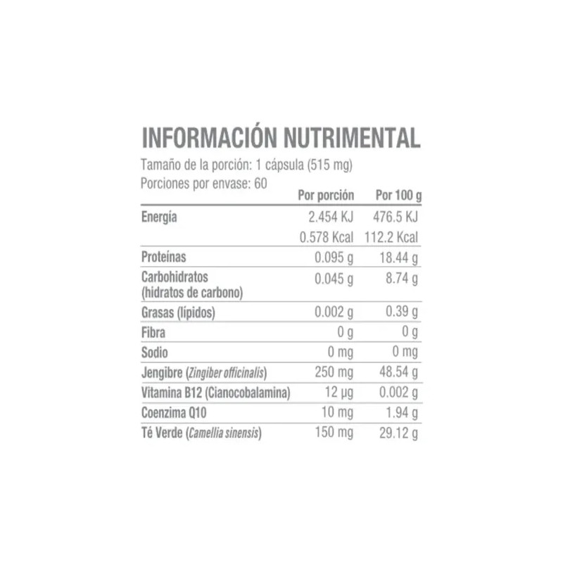 60 Cápsulas De Té Verde Jengibre Coenzima Q10 Y Vitamina
