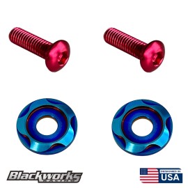 Blackworks Racing 2 TITANIUM BURNT LICENSE PLATE ANTI THEFT HEX SECURITY BOLTS WASHERS SCREWS RED