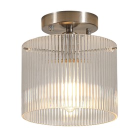 Wochos Modern Semi Flush Mount Ceiling Light, Industrial Clear Glass Ceiling Light Fixture, Crystal Ceiling Lamp, Modern Ceiling Lamps, Farmhouse Light for Entryway Hallway Kitchen Dining Room, Nickel