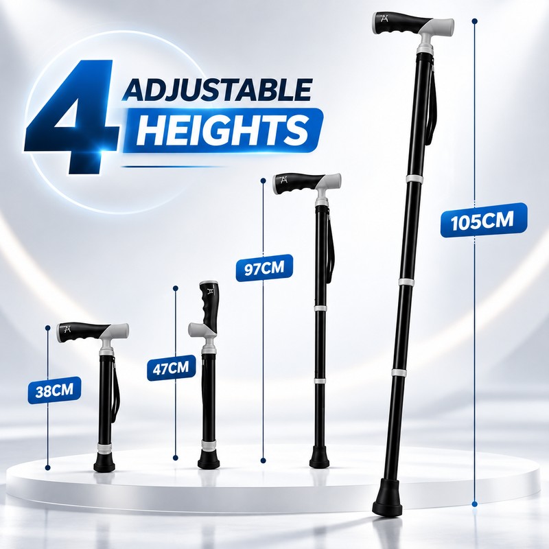 Adjustable Telescopic Walking Cane for Daily Support – Portable Anti-Slip